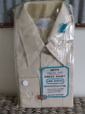 Kmart Vintage Men's Beige Long Sleeve Dress Shirt